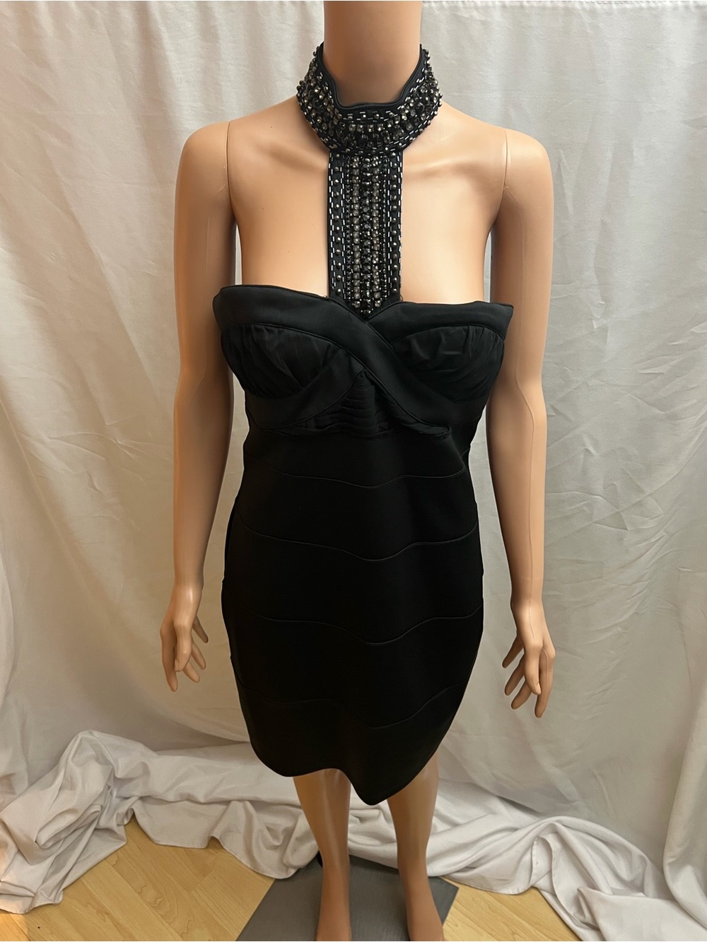 Grass Collection Black Rhinestone Halter Bodycon Cocktail Dress Size 11